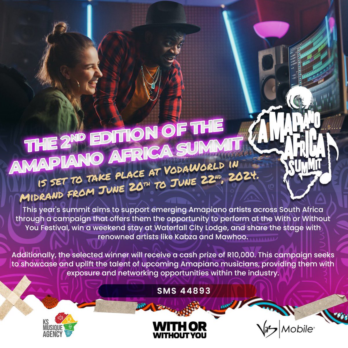Win an artist experience at 2nd Amapiano Africa Summit 

The prize includes a weekend stay at City Lodge for the weekend of the Summit and a stage performance at the With or Without You closing party! 

SMS Your Name + Surname + ID Number to 44893 to enter!
#AmapianoAfricaSummit