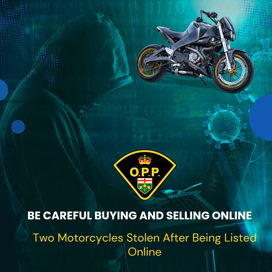 OPP_WR's tweet photo. #OxfordOPP would like to remind everyone to be very careful buying and selling items online.
Two motorcycles were stolen from @TillsonburgTown in @OxfordCounty on June 1, 2024, after being listed on social media buy and sell groups. #safetyfirst #limitdetails #meetinpublic ^rc https://t.co/zILiVVPubA