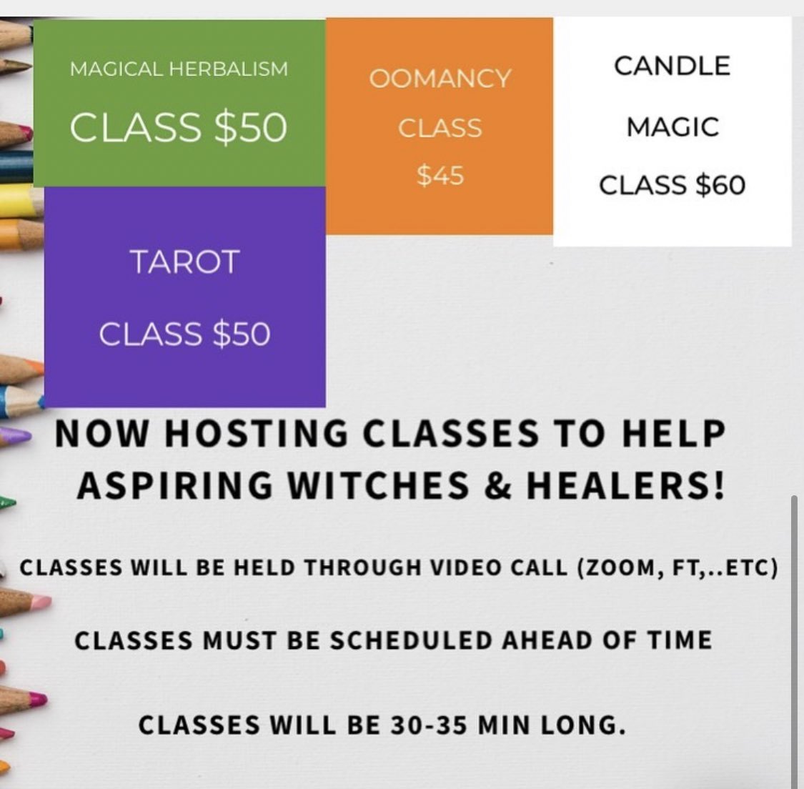 Price lists!

Free readings can be earned by referring me to someone! Readings are delivered in just 24hrs &amp; spells are done once a week! 

#samedaytarotreadings #candlespells #spiritualclasses #eggcleanses