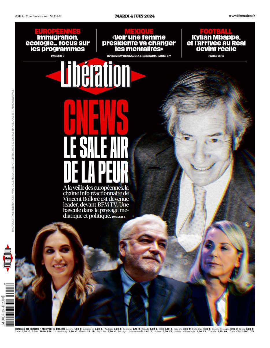 🗞️ «CNews : le sale air de la peur»

Voici la une de Libération ce mardi.