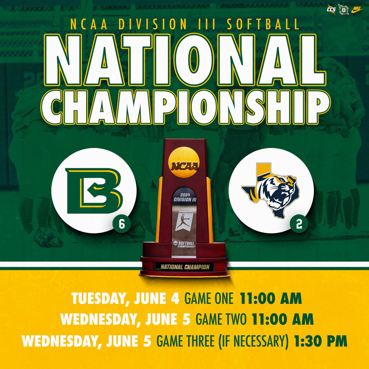 Belhaven Blazers (@belhavenblazers) on Twitter photo ππ© πΌπ‘π‘ πΎπ€π’ππ¨ πΏπ€π¬π£ π©π€ ππππ¨
The Blazers take on No. 2 ETBU in a three-game series with the National Championship on the line
#GoGreen | #d3sb | <a href="/BelhavenSB_/">Belhaven Softball</a> ππ© πΌπ‘π‘ πΎπ€π’ππ¨ πΏπ€π¬π£ π©π€ ππππ¨
The Blazers take on No. 2 ETBU in a three-game series with the National Championship on the line
#GoGreen | #d3sb | <a href="/BelhavenSB_/">Belhaven Softball</a>