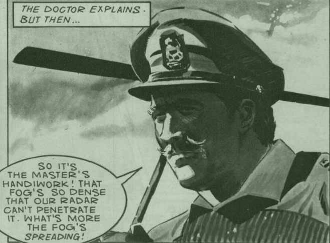 DWUDatabase's tweet photo. I like the comics that have licensed elements from the TV series crop up. Here we get UNIT, the Brig, the Master and even the old season 7 helicopter show up #DoctorWho #Fogbound https://t.co/2vP9IhIojp