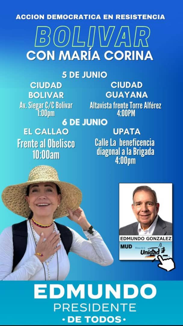 #Guayana recibe con Esperanza y Entusiasmo a <a href="/MariaCorinaYA/">María Corina Machado</a> con su mensaje de #CambioPolitico en favor de <a href="/EdmundoGU/">Edmundo González</a> para triunfar el #28deJulio !!! Vamos todos a acompañar su gira y demostrar nuestro compromiso con #Venezuela !!!