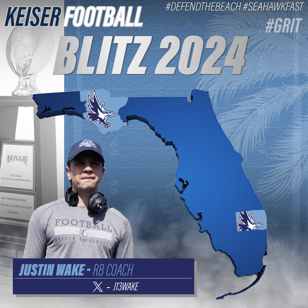 KeiserFootball's tweet photo. Our Coach of the day is @j13wake. Coach Wake a former Seahawk and National Champion QB, recruits Holmes, Washington, Bay, Jackson, Calhoun, Gulf, Gadsden, Liberty, Franklin, and Leon Counties. Panhandle tap in with Coach. #GRIT #SeahawkFast 🦅💨 https://t.co/9AYCFK13j8
