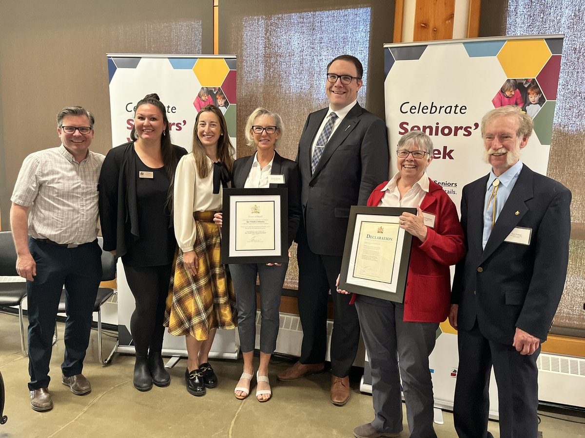 The Town of #Banff is very proud to officially be recognized as an Age-Friendly Community by the province of Alberta today at The Fenlands. Minister Jason Nixon, minister of seniors, community, and social services, presented the plaque to Age-Friendly committee member Sharon