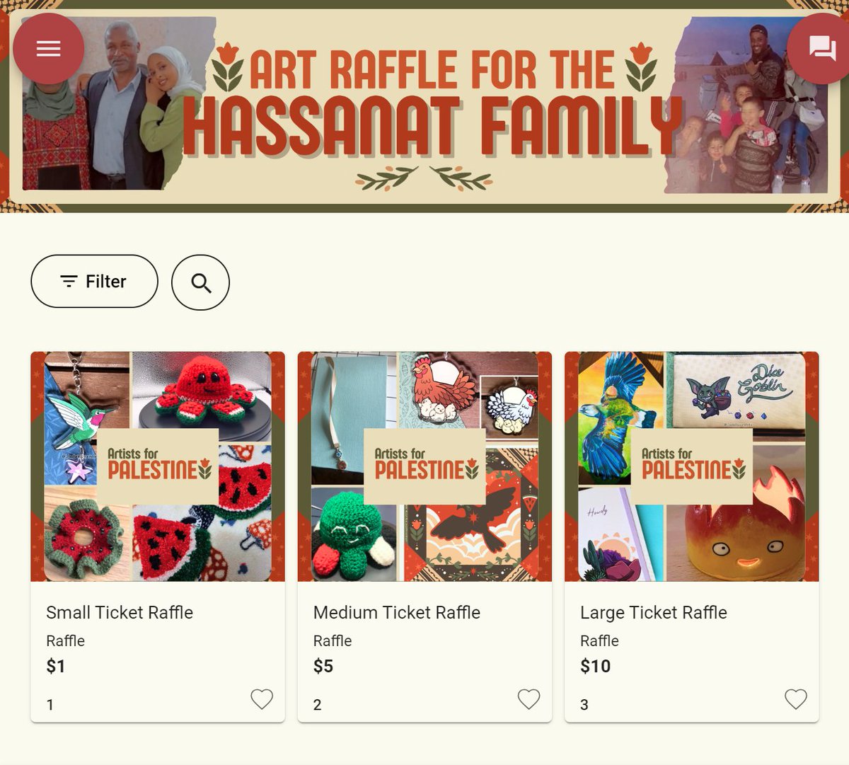 I've donated a few of my merch items to this raffle raising funds to help the Hassanat family evacuate Gaza! Raffle tickets start at $1, $5, or $10 for each bundle. Please consider chipping in what you can or sharing to get more folks involved!
linktr.ee/artists4palest…