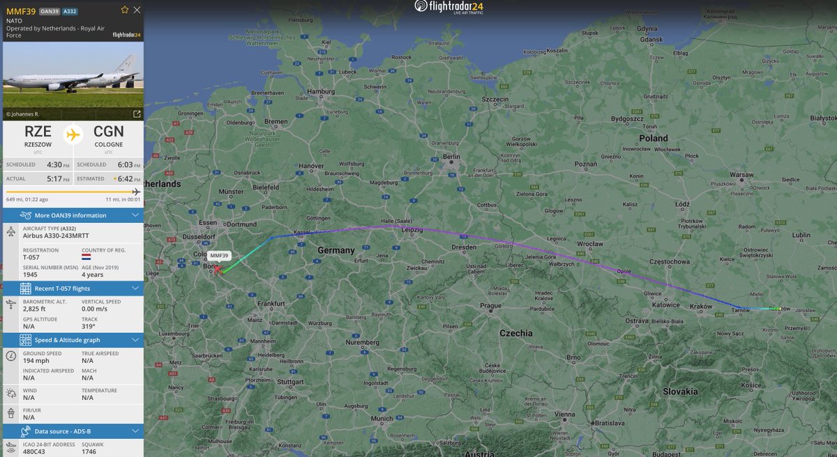alternativewip's tweet photo. #NATO A330 MRTT seen on the flight radar coming in for approach and landing at flughafen köln, departure from rzeszow poland. #MMF39 #480C43 https://t.co/CX2qU42Itv