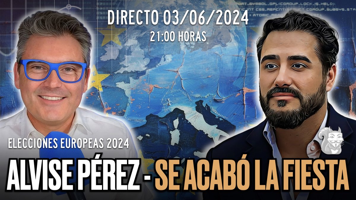 marcvidal's tweet photo. En 20 minutos tengo la última #eurocharlas2024 de hoy y será con Alvise Pérez cabeza de lista de la formación 'Se acabó la Fiesta'.

🔴 https://t.co/qEh8li1PVF