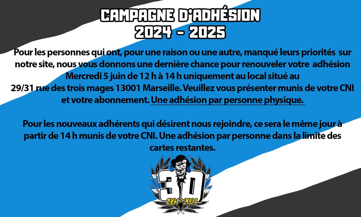 MTP_1994_'s tweet photo. Informations nécessaires concernant la suite de la campagne d'adhésion 2024/2025 ! 

Allez l’OM ! https://t.co/RGNiWHgquP