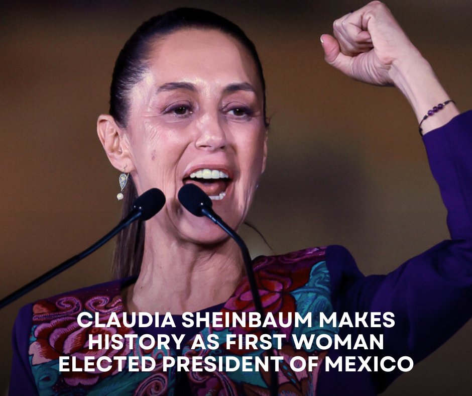 SHECANGlobal's tweet photo. Breaking barriers and making history, Claudia Sheinbaum becomes the first woman elected President of Mexico, proving that glass ceilings are meant to be shattered. Her journey is an inspiration to SHE-CAN scholars and women everywhere to lead, dream big, and make a difference! https://t.co/stS0eFyrNc