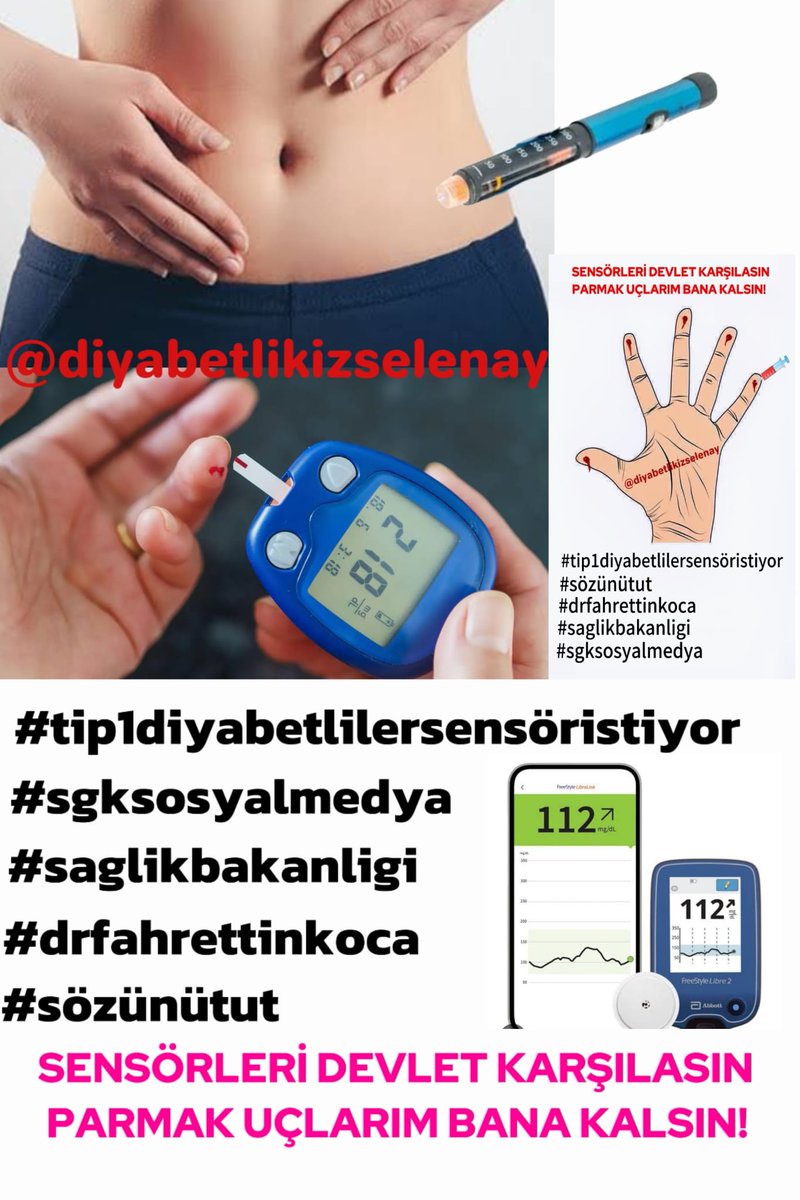 Ülkemizde her gün 30 Bin çocuğun parmakları tip 1 diyabet nedeniyle en az 10 kez deliniyor 4 kez insülin iğnesi vuruluyor
SGK sensörleri ödemezse ömürleri boyunca böyle devam edecek. 
Sesimizi duyuyor musunuz? 
<a href="/isikhanvedat/">Prof. Dr. Vedat Işıkhan</a> <a href="/drfahrettinkoca/">Dr. Fahrettin Koca</a>
<a href="/anadoludiyabet/">🇹🇷🇹🇷ANADOLUDİYABET🇹🇷🇹🇷ADANA</a> 
#parmağımdelinmesin