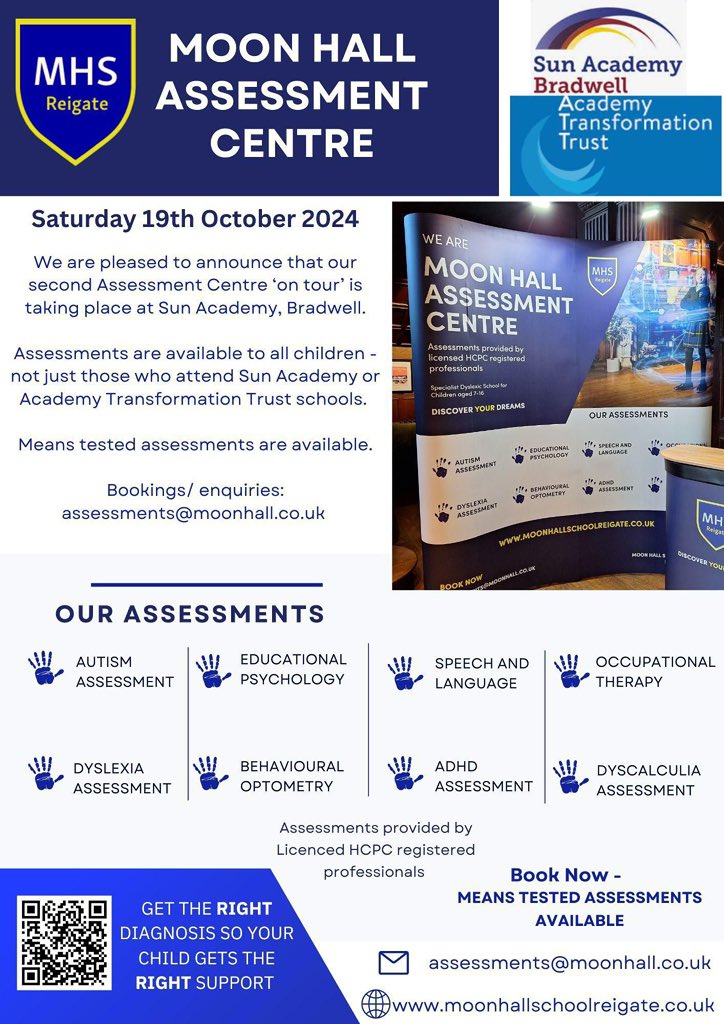 Take a look at the links we are forming across our trust with Moon Hall Assessment Centre. All details on the flyer below