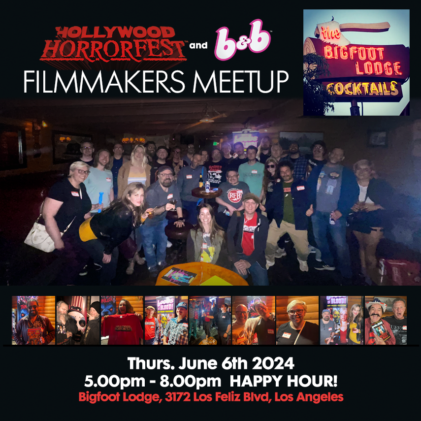Join us for our 3rd LA indie film meetup, Thurs June 6 5-8pm, HAPPY HOUR! BIGFOOT LODGE. FREE entry FREE RAFFLE with amazing movie prizes! 
#hollywoodhorrorfest #boobsandblood #filmfestdistribution #hhf #meetup #bigfootlodge
facebook.com/events/7406087…