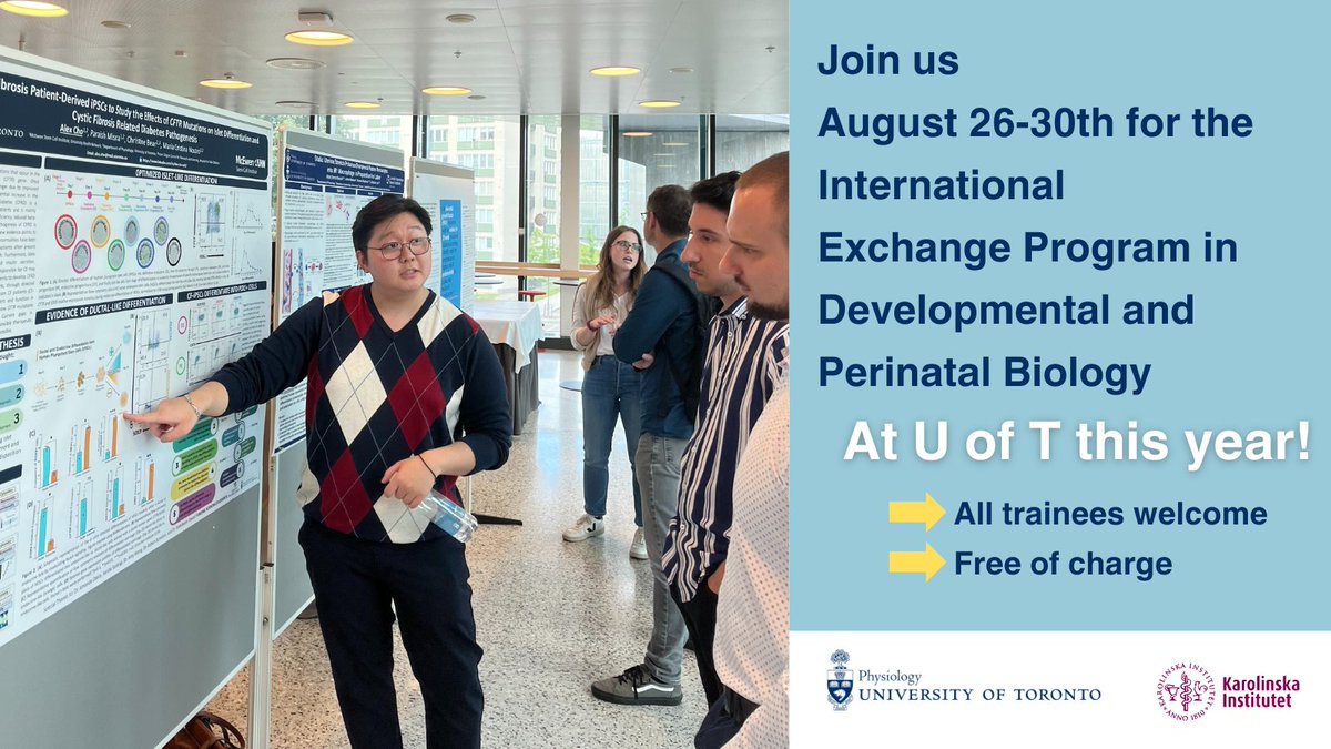 APPLY TODAY! Our annual exchange program between the University of Toronto and Sweden's Karolinska Institutet in Developmental and Perinatal Biology happens in Toronto this August 26-30th. Open to all <a href="/UofT/">University of Toronto</a> trainees &amp; free of charge! Click to apply: shorturl.at/FQCWy