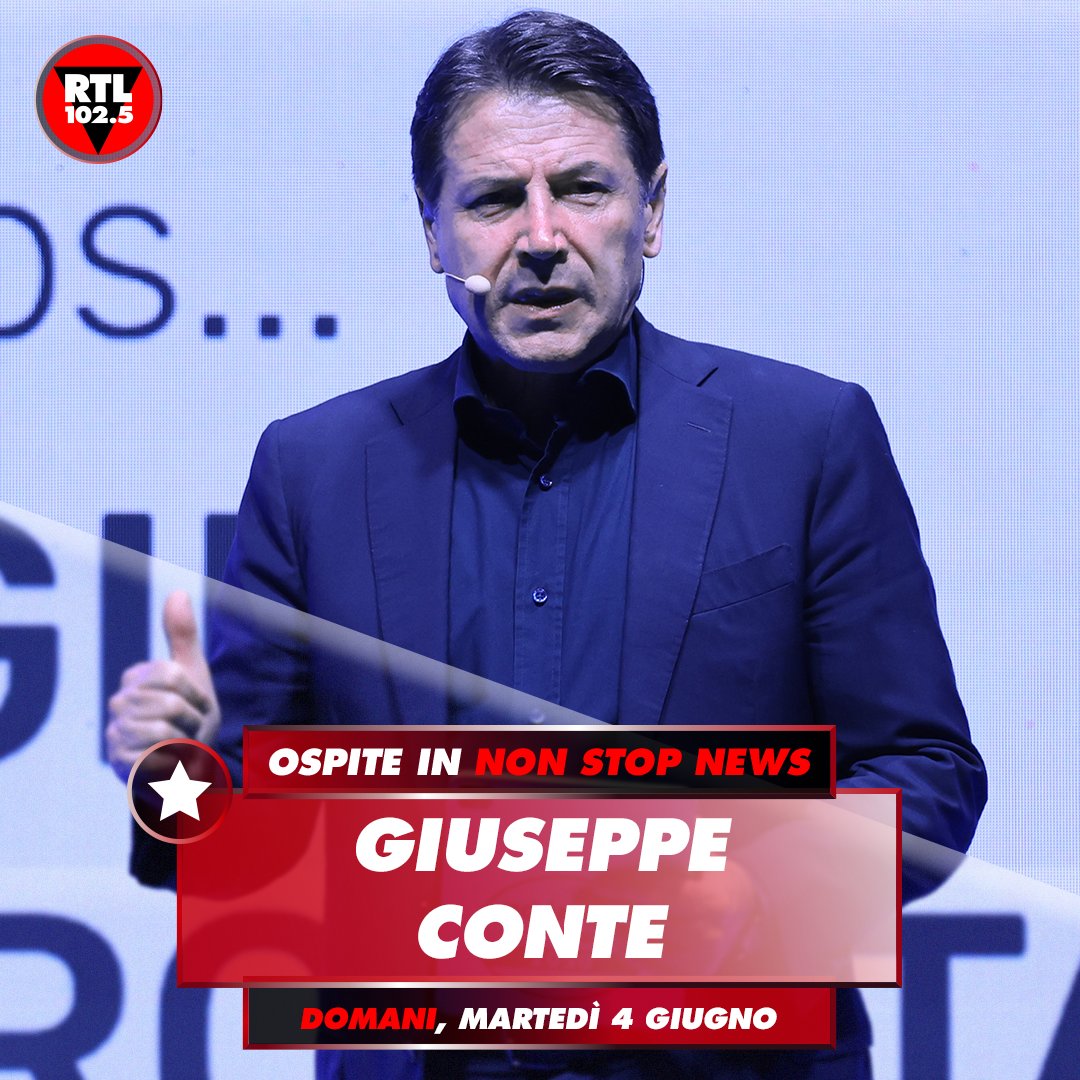 📅 Domani, martedì 4 giugno ⏰ Alle 8.40 🎙️ @GiuseppeConteIT sarà ospite in #NonStopNews Segui la diretta ➡️ rtl.pulse.ly/dlksce9x2r