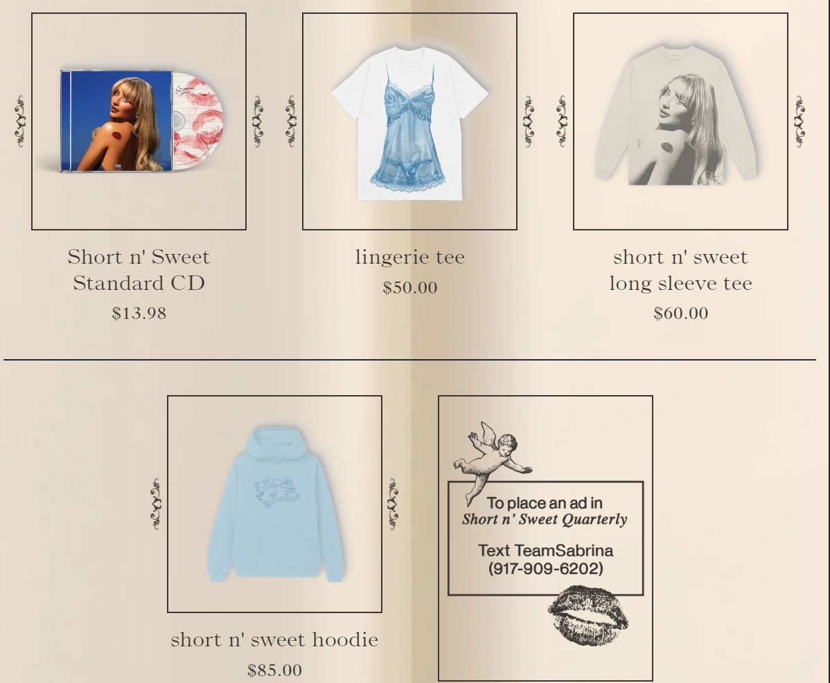 SABRINA GIVEAWAY IN HONOUR OF SHORT N SWEET
(open international)
winner gets one item from her new album store
-follow me
-like
-rt
ends 6/30 good luck &lt;3