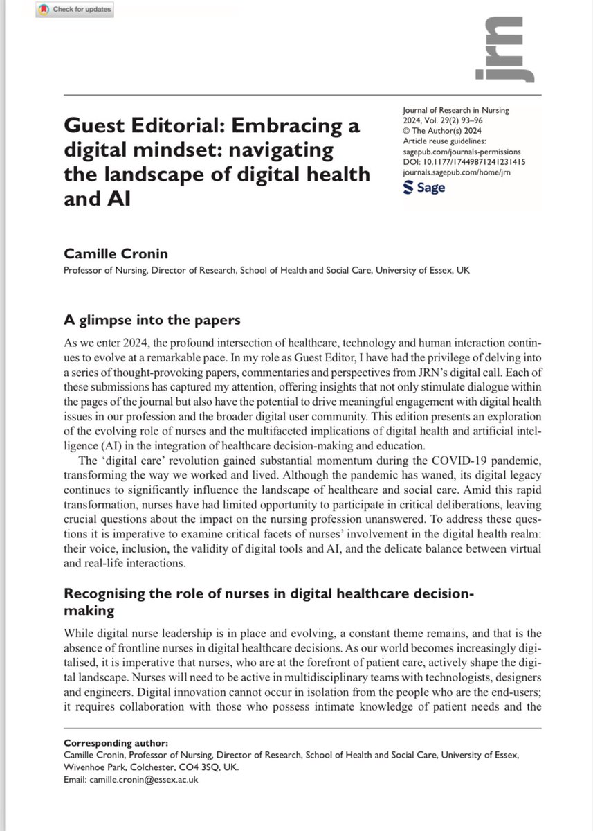 Professor Camille Cronin (@camillecronin) on Twitter photo So pleased to see this out in this <a href="/JRN_latest/">Journal of Research in Nursing (JRN)</a> Special Edition and Guest editorial of which I enjoyed working with Andrée, <a href="/Research_Innov/">Ann McMahon PhD, FRCN</a> and with authors and reviewers. #DigitalHealth #Nursing #Research So pleased to see this out in this <a href="/JRN_latest/">Journal of Research in Nursing (JRN)</a> Special Edition and Guest editorial of which I enjoyed working with Andrée, <a href="/Research_Innov/">Ann McMahon PhD, FRCN</a> and with authors and reviewers. #DigitalHealth #Nursing #Research