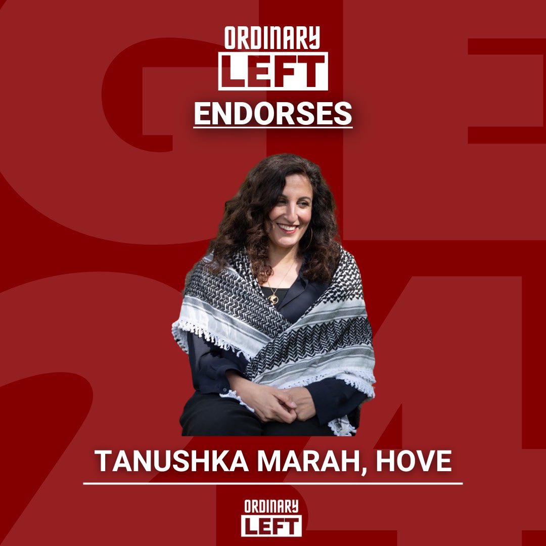 OrdinaryLeft's tweet photo. We endorse @TanushkaMarah to oust Hove MP Peter Kyle at this election.

Tanushka is a British born Palestinian woman who is widely supported by the Palestinian movement.

A vote for Tanushka is a vote for Gaza. https://t.co/Ol0yxsjX4r