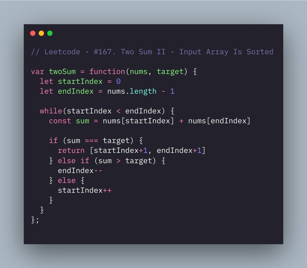 GaneshDanuri's tweet photo. Leetcode - #167. Two Sum II - Input Array Is Sorted
#DSAinJS #100daysofcodingchallenge #Javascript #leetcode 

solve here : https://t.co/h6uhI9NEkD https://t.co/g4d3FL1XAy