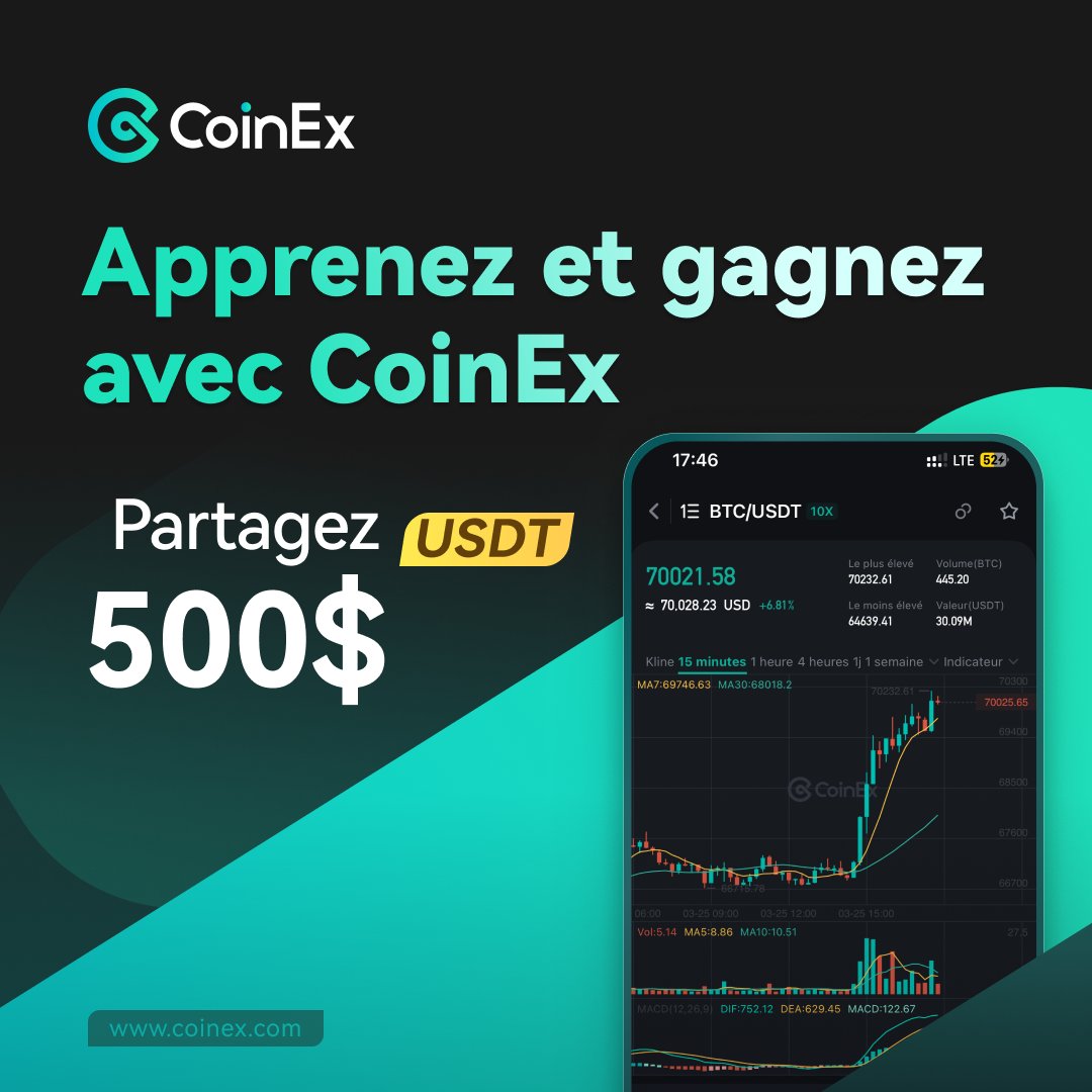 Pendant une semaine, découvrez davantage sur CoinEx, testez vos connaissances et gagnez des bonus 🎉🚀

Au total, 500 $ de bonus à gagner 🎁
Pour participer :
🚀 Suivre @CoinExF sur X et sur Instagram
🚀 Liker, retweeter
🚀 Commenter avec le hashtag #DecouvreCoinEx et taguer 2
