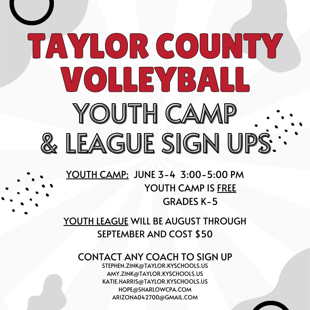 TC_Schools_KY's tweet photo. ππππππππ: Taylor County Volleyball Youth Camp starts TODAY! The camp is FREE to incoming kindergarten through 5th-grade students.
Camp takes place in Citizens Bank Arena at TCHS.
#tcpride #gocards #ladycards #tchsvolleyball #tcyouthvolleyball #tcmade https://t.co/OATWRNBXCc