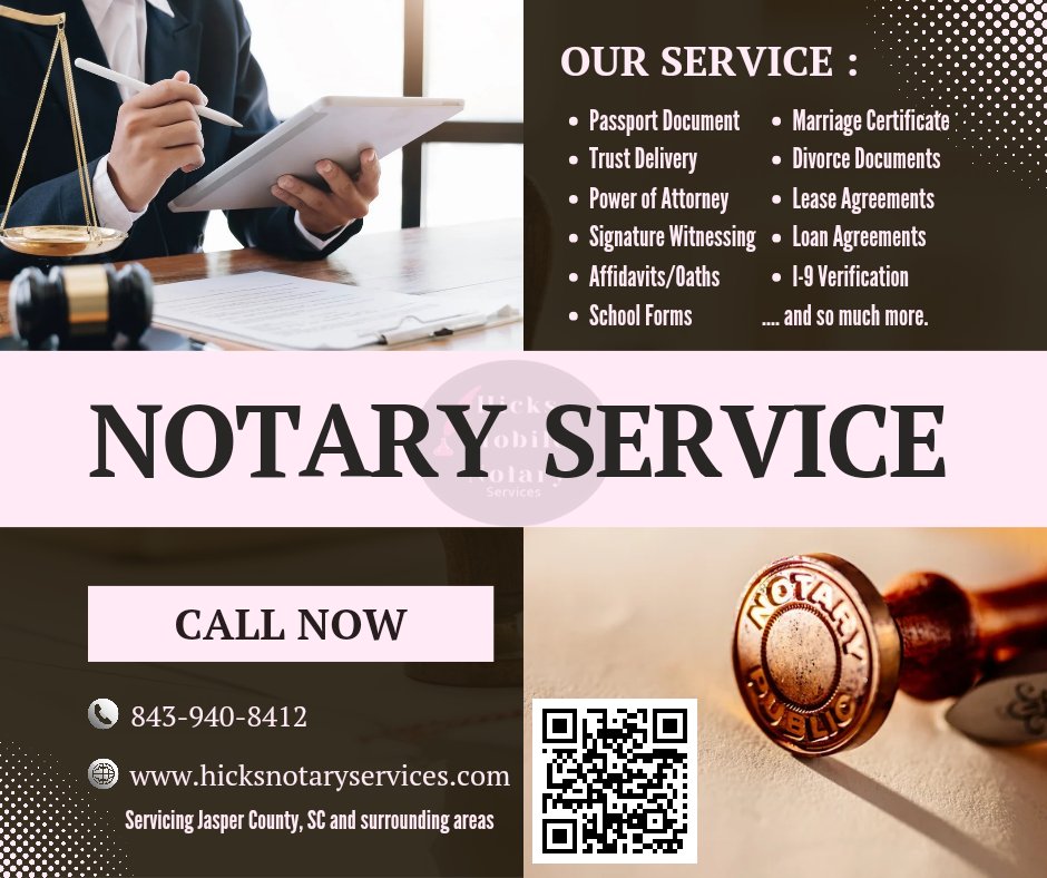 Professional, reliable, and convenient Mobile Notary Service in Beaufort, Hampton, and Jasper County, SC. Serving individuals, businesses, and attorneys.

#MobileNotary #SouthCarolina
