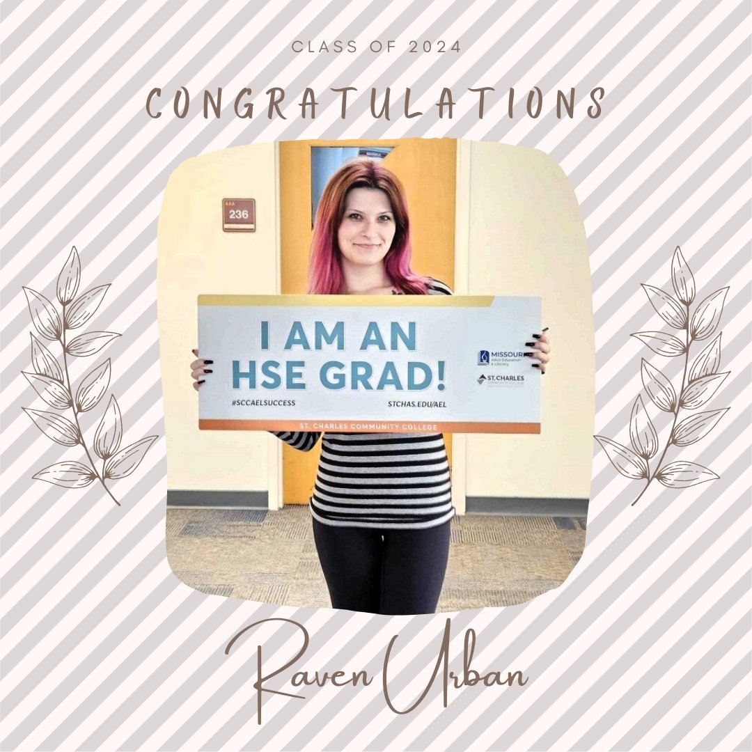 Congratulations to Raven Urban on passing the HISET! We are so proud of you and look forward to celebrating you and all our graduates on Wednesday night. <a href="/hisetexam/">HiSET</a> <a href="/maacce_mo/">Missouri Assoc for Adult, Continuing & Comm Ed</a> #AdultEdMatters