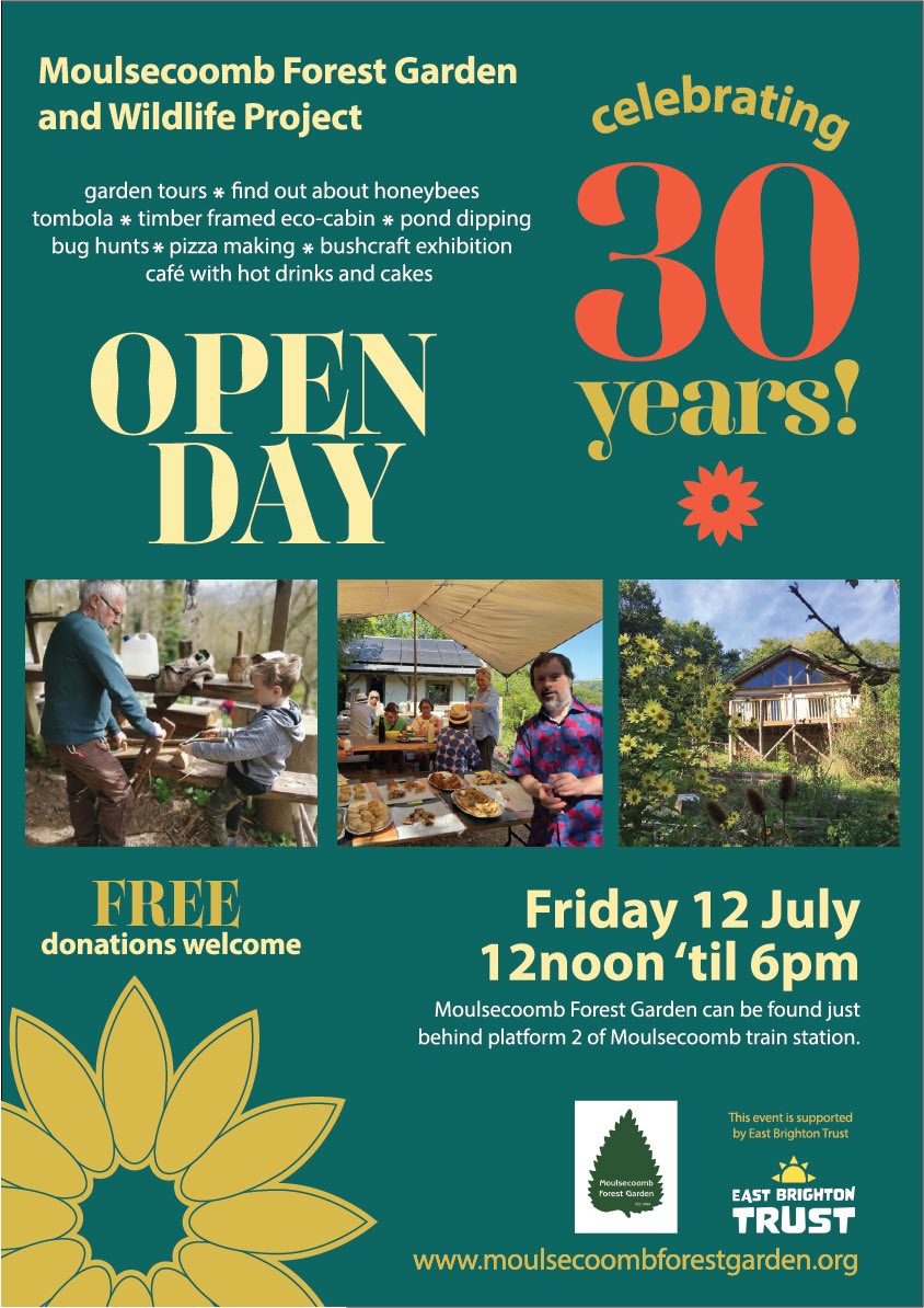 Come &amp; celebrate our 30th anniversary open day Friday 12th July noon till 6pm. Your chance to see what we get up to &amp; meet the people who keep the garden flourishing. Make pizzas, sip tea, hunt for bugs, pond dip, find out about primitive technology and more. Everyone welcome