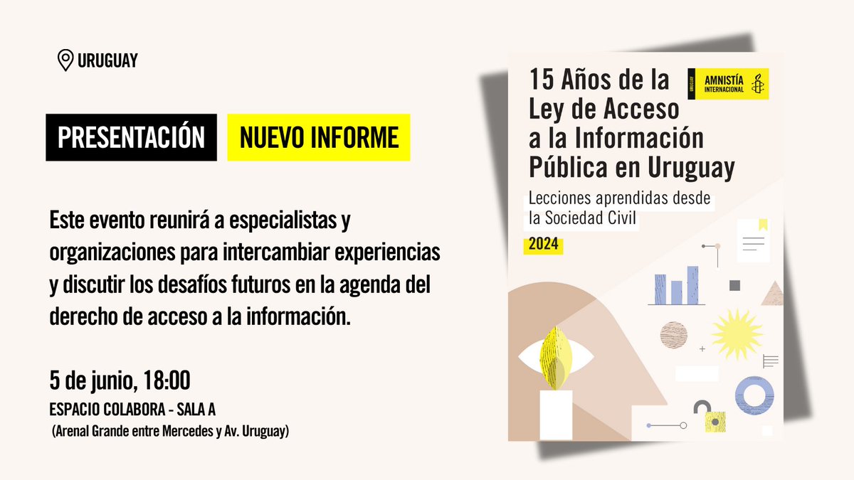 [NUEVO INFORME] 📒"15 años de la Ley de Acceso a la Información Pública en Uruguay. Lecciones aprendidas desde la Sociedad Civil". Este 5/06 a las 18h en #EspacioColabora junto a integrantes de: <a href="/CAinfouy/">Cainfo</a> Unidad de Acceso a la Información Pública #UAIP <a href="/UNESCOmvdo/">UNESCO Montevideo 🏛</a> <a href="/ASSEcomunica/">ASSE</a>