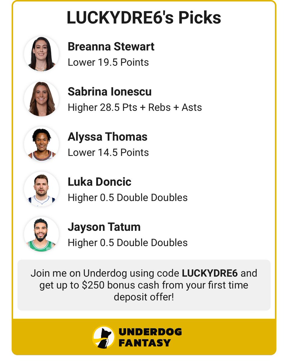 shaundrewoods's tweet photo. Show off your sports knowledge by making picks on Underdog!

Join me on Underdog using code LUCKYDRE6 and get up to $250 bonus cash from your first time deposit offer.

https://t.co/QlqQtgiS6G https://t.co/rCJ0B3diUP