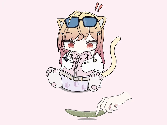 Q. りりかネコの前にきゅうりを置いた。  どうなる?例)A. 限・界・飯! #ririkart 