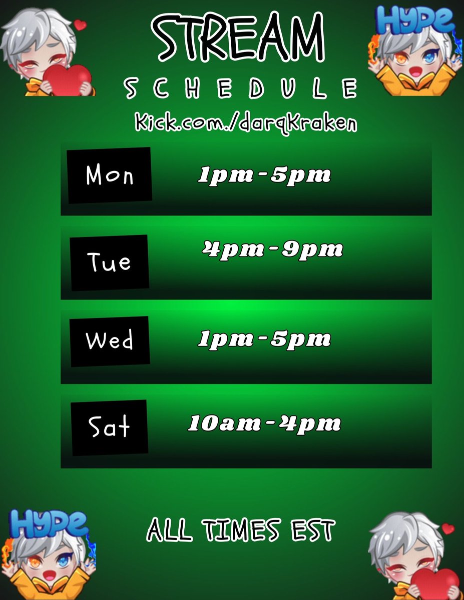 Indoryx's tweet photo. New schedule https://t.co/uu14YwjOVN