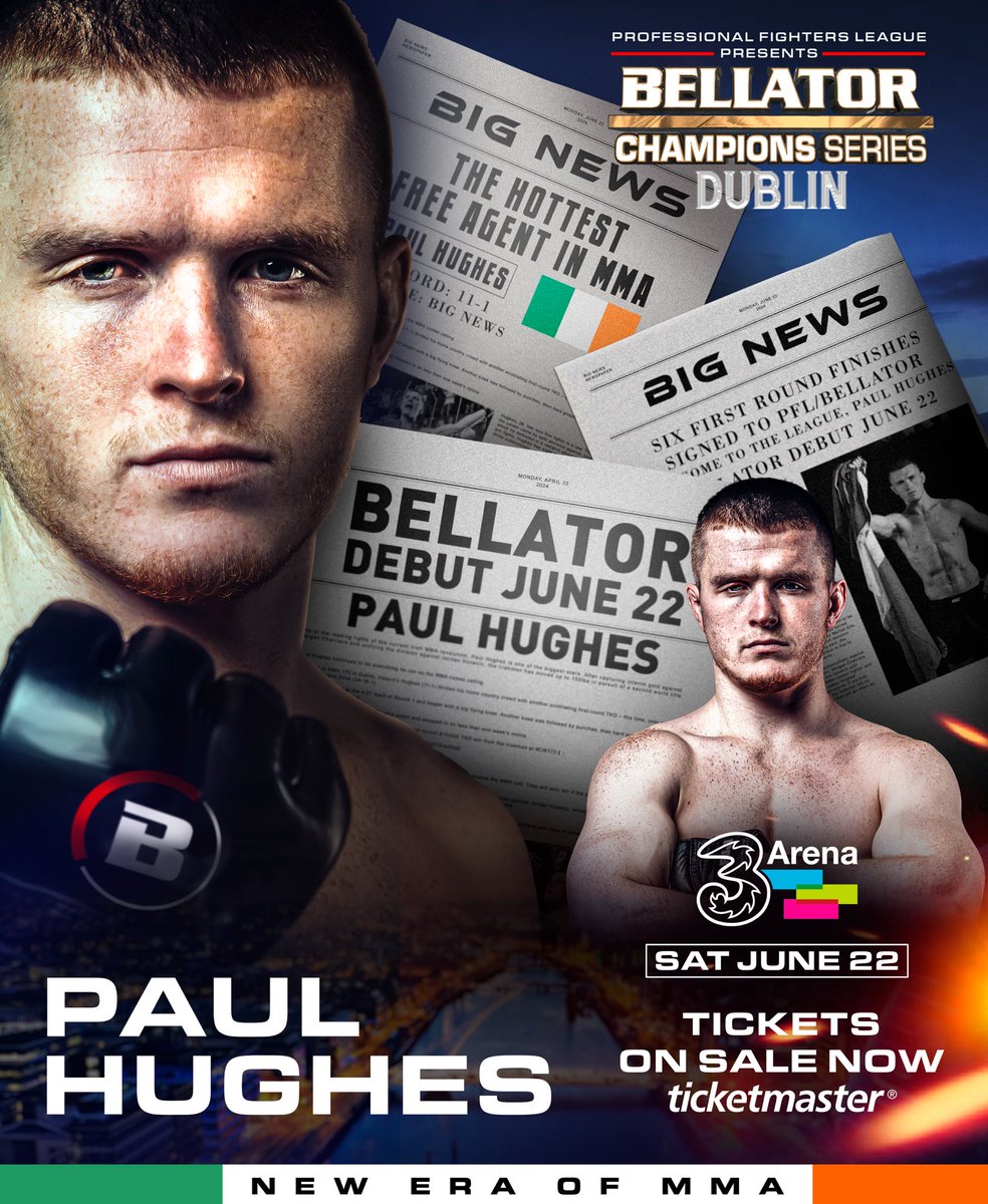 Bellator MMA (@bellatormma) on Twitter photo ๐ฝ๐๐ ๐๐๐๐! ๐ฐ
<a href="/PaulHughesMMA/">Paul Hughes MMA</a> makes his Bellator debut at the 3Arena, Dublin on June 22nd, as he takes on Bobby King in the co-main event!
Donโt miss it! ๐ซต
#BellatorDublin | Sat June 22 | Tickets on Sale NOW! ๐๏ธ Link in bio ๐ฝ๐๐ ๐๐๐๐! ๐ฐ
<a href="/PaulHughesMMA/">Paul Hughes MMA</a> makes his Bellator debut at the 3Arena, Dublin on June 22nd, as he takes on Bobby King in the co-main event!
Donโt miss it! ๐ซต
#BellatorDublin | Sat June 22 | Tickets on Sale NOW! ๐๏ธ Link in bio
