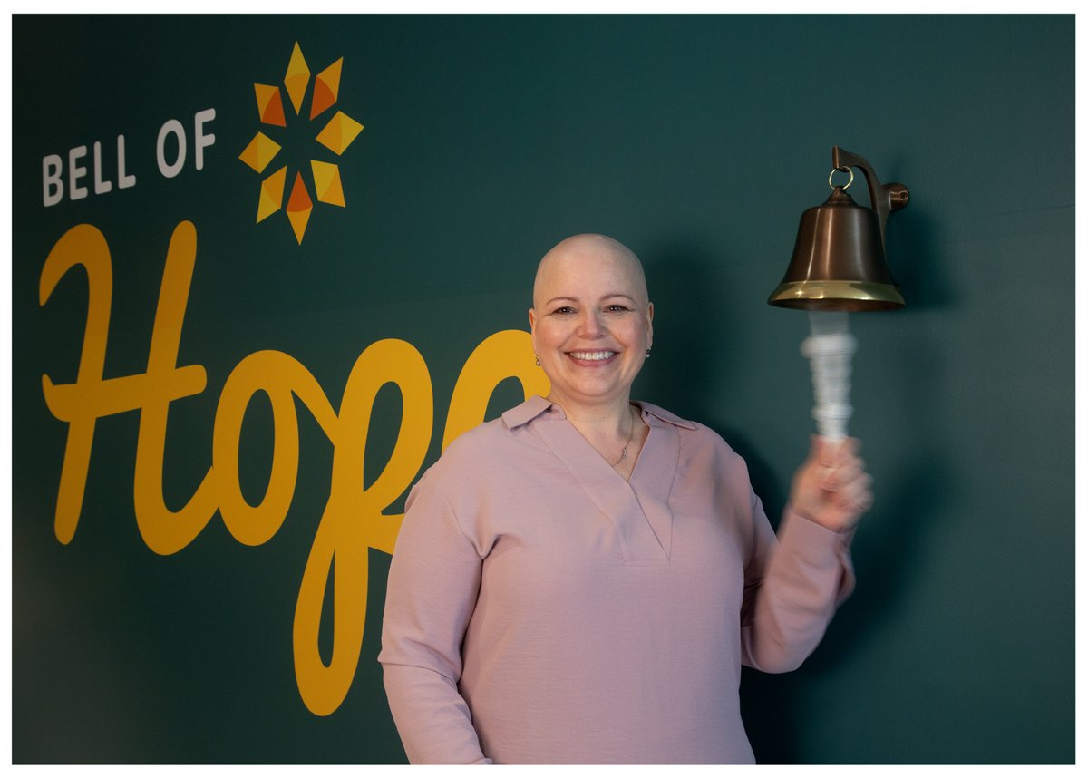 Cancercarefdn's tweet photo. We have our FIRST Bell of Hope ring at Cancer Centre Western! Congrats to cancer patient Rebecca Reddigan of Stephenville as she celebrates finishing chemotherapy! Our thanks to @nfpower &amp; Power of Life  for our beautiful new Bell of Hope space - the first ring of many to come💙 https://t.co/MVGWkY4wzu