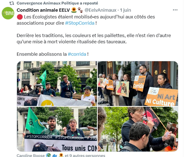 VegAntispe's tweet photo. Toujours pareil #EELV, des années qui parlent d'#AntiCorrida, mais à la preuve des faits, en 2022 ont choisi un candidat #ProCorrida à Nîmes !
👉Quand il s'agit de plaire aux #tortionnaires, voilà Cadène, Pochon, Biteau.
👉Quand il s'agit d'amadouer les #animalistes, voilà Roose. https://t.co/24ebBW1vW8