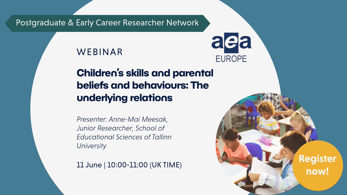 📣 Upcoming webinar: 'Children’s skills and parental beliefs and behaviours: The underlying relations'

📅 11 June 2024 ⌚ 10:00-11:00 (UK TIME)

Hosted by our Postgraduate and Early Researcher SIG. Find out more &amp; register 👇

docs.google.com/forms/d/e/1FAI…