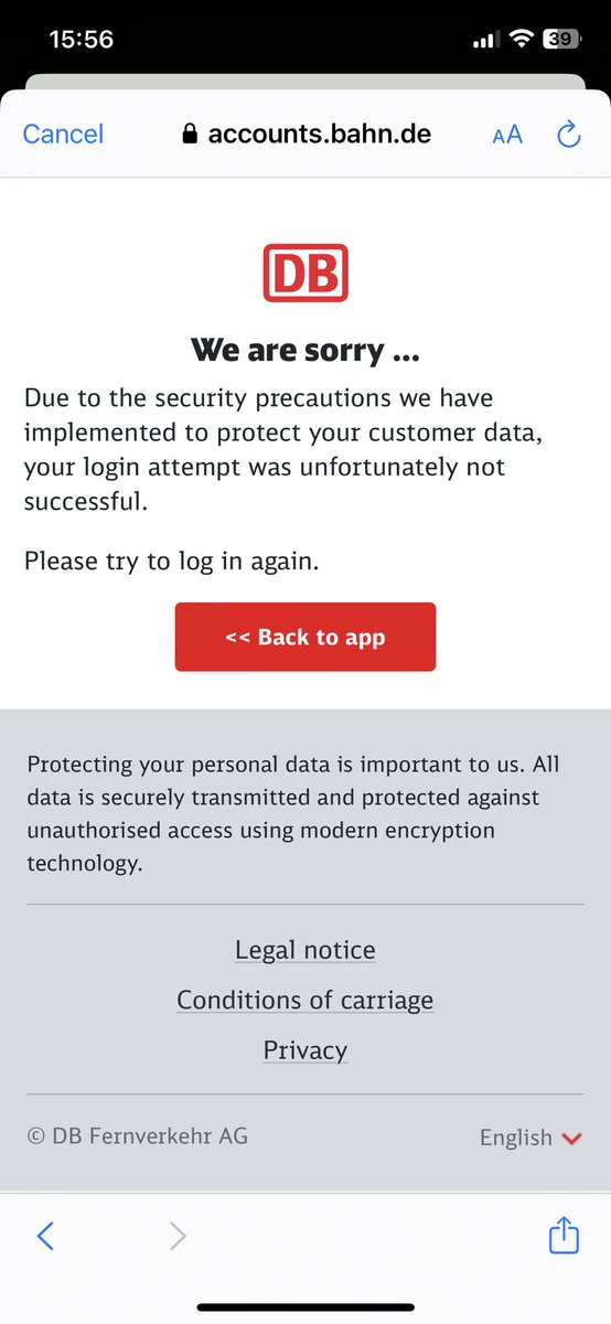 DanSimKen's tweet photo. @DB_Bahn I cannot login to app, always get this screen. How do I access my tickets on my phone? https://t.co/LNZsoZW5ig