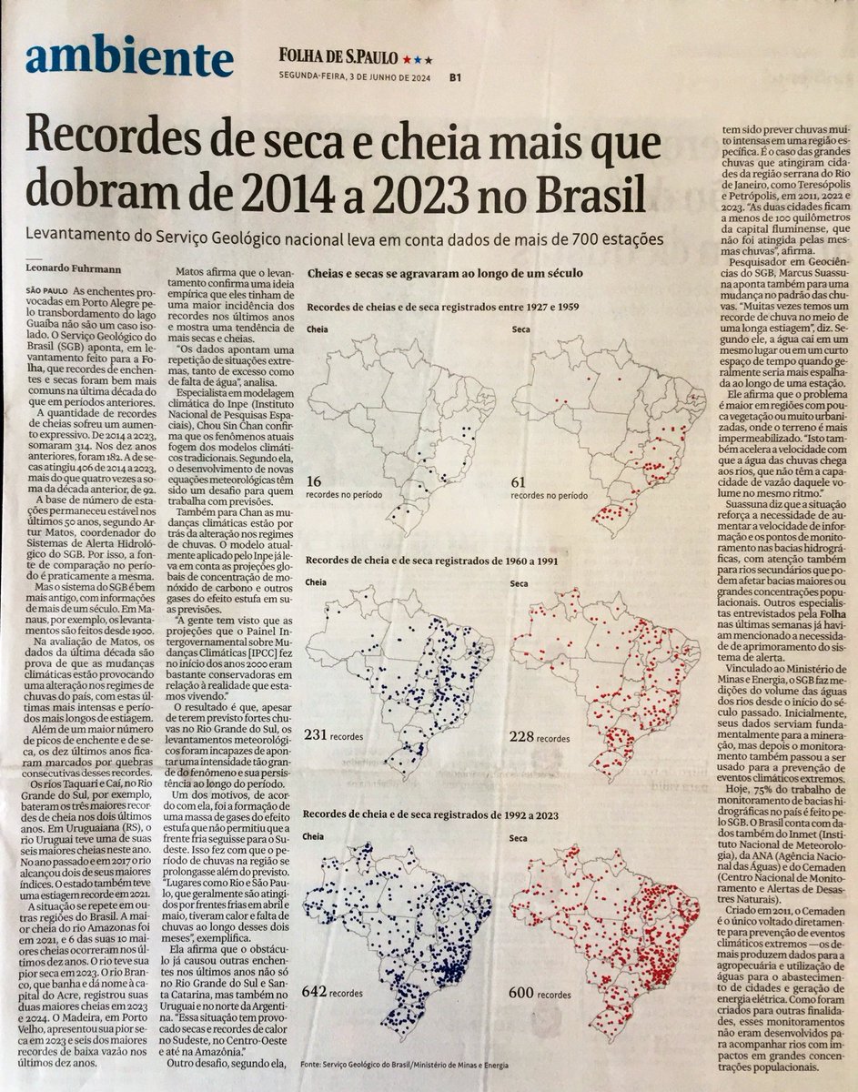 Folha: The number of record-level occurrences of floods \u0026 droughts has more  than doubled in Brazil over the past decade, according to official data., image size:943x1200