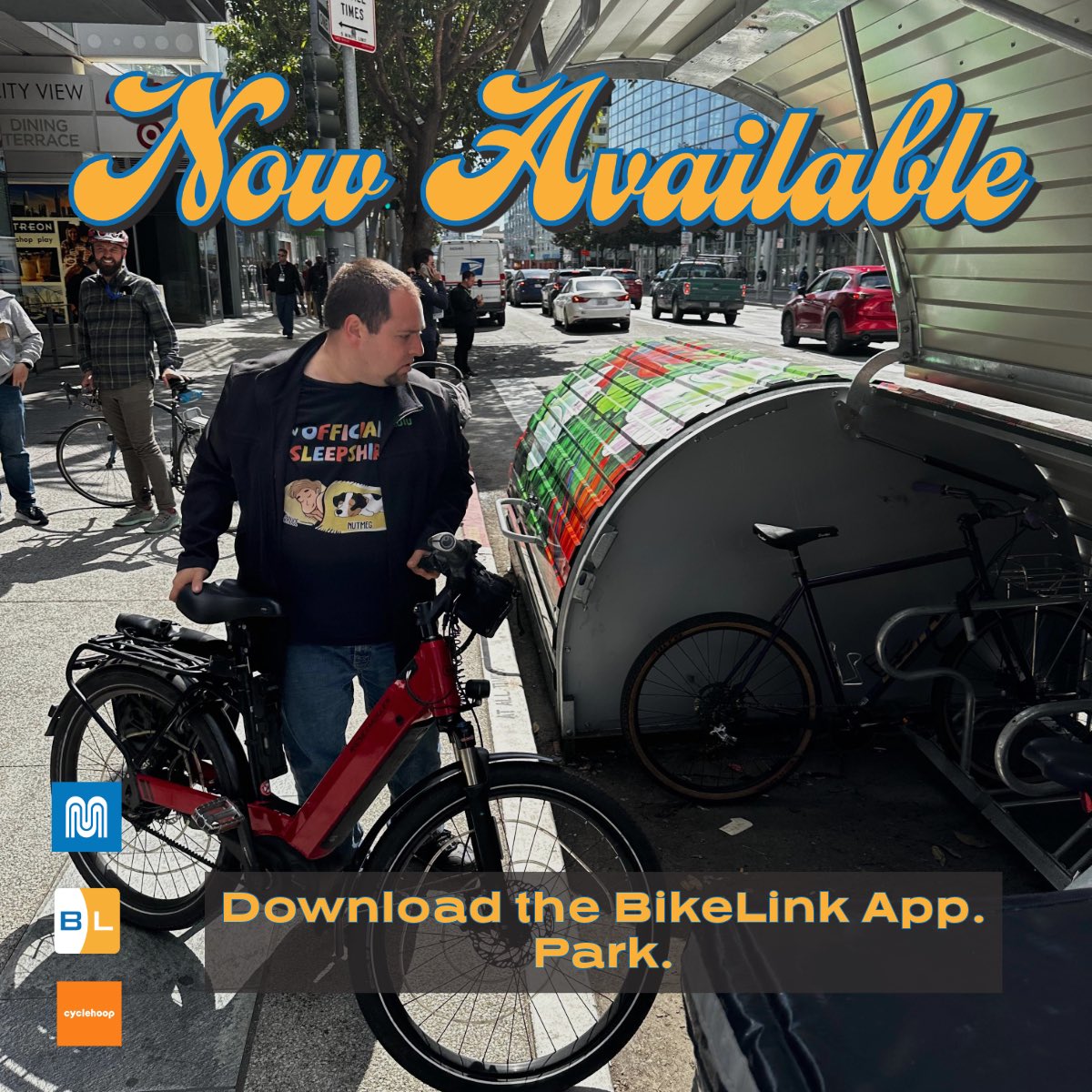 Grand public launch of <a href="/SFMTA_Muni/">SFMTA</a> newest secure BikeLink bike parking option is today! Check out the new <a href="/cyclehoop/">Cyclehoop</a> bikehangars with BikeLink access! Download the app and get parking!