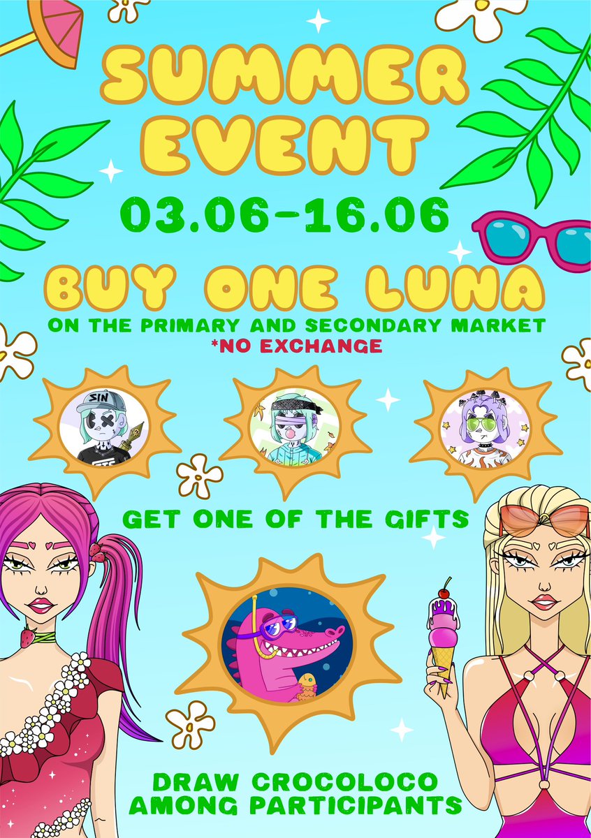 Luna_NFT_'s tweet photo. 🩷🍉Summer Event (Luna Polygon)🍉🩷

☀️03.06 - 16.06☀️

🍦Buy Luna on the primary or secondary market and receive @IceGirlzNFT as a gift! 

🍓And also, each participant in the event will take part in a drawing for a cool @croco_locco ☺️🩷

❗️*No exchange❗️

Let’s go ☺️ https://t.co/EM0MkaBGIP