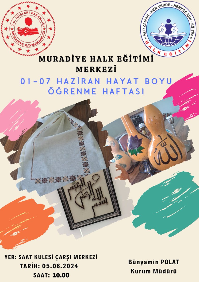 MURADİYE HALK EĞİTİMİ MERKEZİ (@halkmuradiye) on Twitter photo Usta Öğreticilerimizin çalışmaları ile kursiyerlerimizin el emeği göz nuru eserlerinden oluşan “Hayat Boyu Öğrenme Haftası” sergisine tüm halkımız davetlidir.
<a href="/muradiyegovtr/">Muradiye Kaymakamlığı</a> <a href="/hbogovtr/">Hayat Boyu Öğrenme</a>
<a href="/cengizmete/">Cengiz Mete</a> Usta Öğreticilerimizin çalışmaları ile kursiyerlerimizin el emeği göz nuru eserlerinden oluşan “Hayat Boyu Öğrenme Haftası” sergisine tüm halkımız davetlidir.
<a href="/muradiyegovtr/">Muradiye Kaymakamlığı</a> <a href="/hbogovtr/">Hayat Boyu Öğrenme</a>
<a href="/cengizmete/">Cengiz Mete</a>