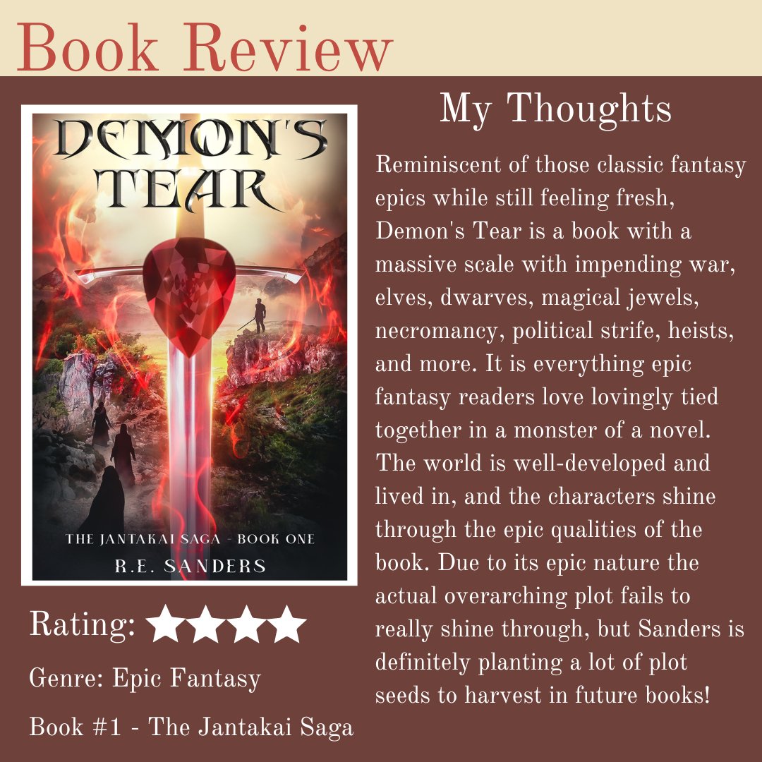 Nathan’s Fantasy Reviews (@nathan_reviews) on Twitter photo Demon's Tear by <a href="/RobSanders56/">RESanders -Demon's Tear OUT NOW!</a> harkens back to class epic fantasies while also bringing some new and fresh ideas to the table. It is out now!
Review: beforewegoblog.com/review-demons-…
<a href="/BeforeWeGoBlog/">BeforeWeGoBlog</a> <a href="/BethTabler/">Beth Tabler</a> Demon's Tear by <a href="/RobSanders56/">RESanders -Demon's Tear OUT NOW!</a> harkens back to class epic fantasies while also bringing some new and fresh ideas to the table. It is out now!
Review: beforewegoblog.com/review-demons-…
<a href="/BeforeWeGoBlog/">BeforeWeGoBlog</a> <a href="/BethTabler/">Beth Tabler</a>