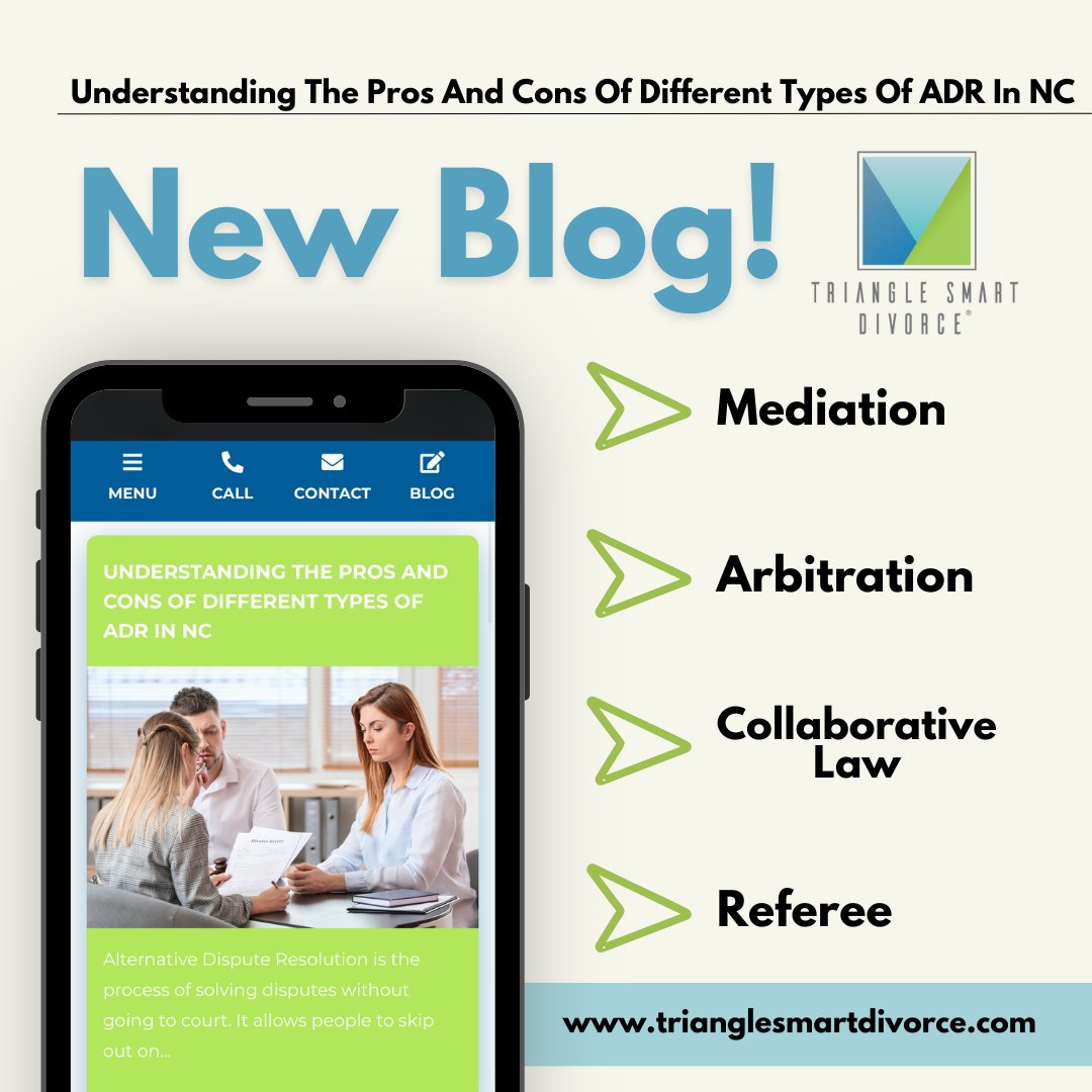 TriSmartDivorce's tweet photo. Did you know that ADR methods like mediation can help you and your spouse reach a settlement without going to court? It's a confidential process that keeps you in control of your future. 🌟 https://t.co/aXZxfQZRvX

#familylaw #nclawfirm #disputeresolution https://t.co/N7SWCmgV0V