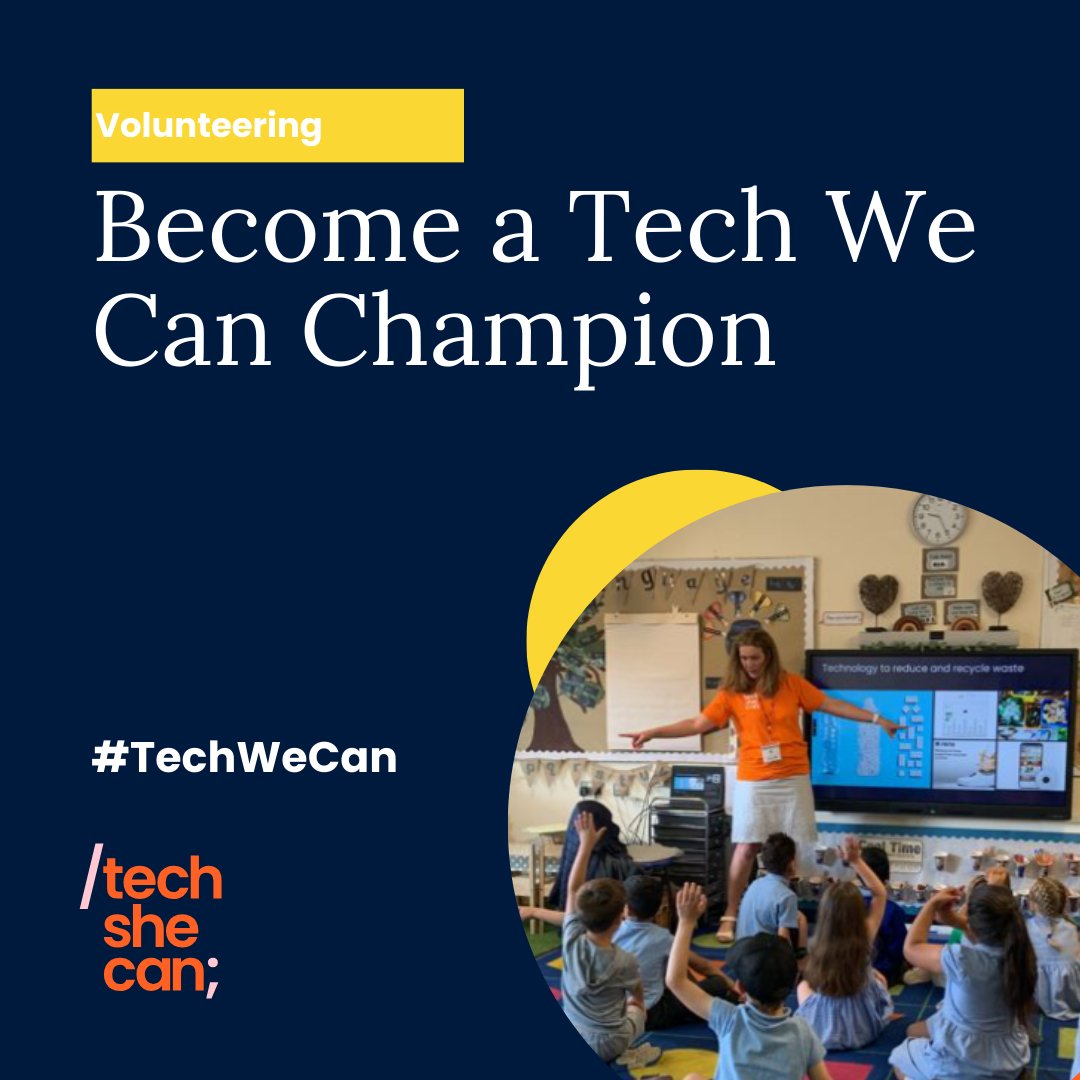 Tech_She_Can's tweet image. It’s Volunteering Week!

How about registering to become a Tech We Can Champion? By delivering our Tech We Can resources in schools you could inspire children to consider a future career in technology.
Read more here techshecan.org/champions-2.

#Volunteering #ChangeTheRatio