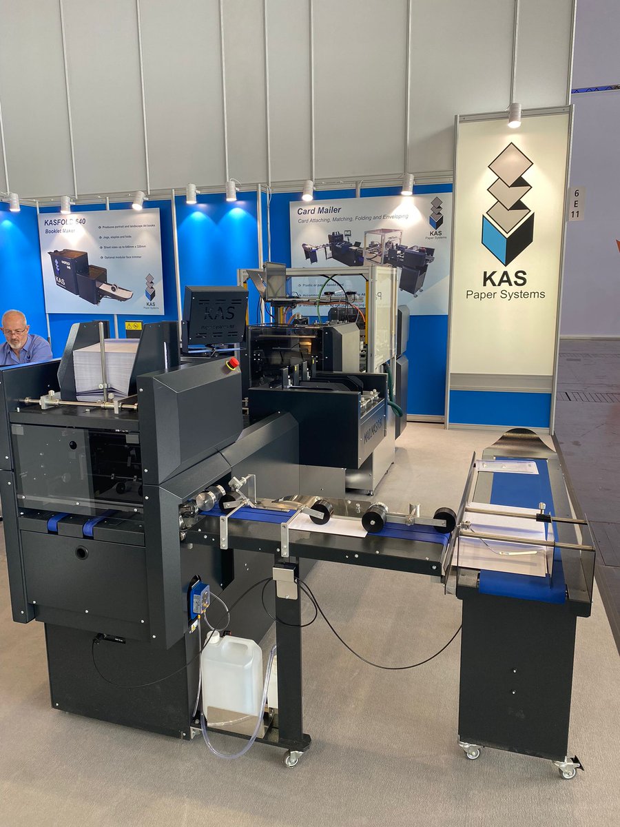 kaspap's tweet photo. Ready for day 8 at @drupa on the KAS Paper Systems Limited stand. See our card match/attach CardMailer, Mailmaster envelope inserters and KASFold 640 large format bookletmaker in Hall 6, stand E11 #mailing #drupa #mail #bookletmaker #drupa24 https://t.co/XiMKJpjVsm