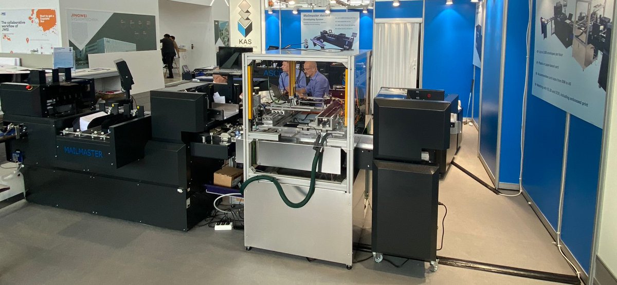 kaspap's tweet photo. Ready for day 8 at @drupa on the KAS Paper Systems Limited stand. See our card match/attach CardMailer, Mailmaster envelope inserters and KASFold 640 large format bookletmaker in Hall 6, stand E11 #mailing #drupa #mail #bookletmaker #drupa24 https://t.co/XiMKJpjVsm