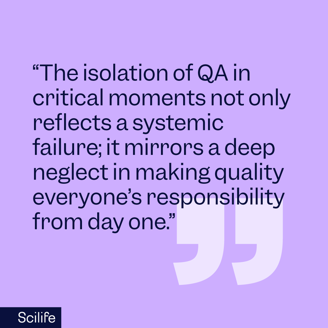 ScilifePlatform's tweet photo. Ever notice how #QA teams are often unseen until disaster strikes? 👁️ How do you integrate Quality in daily work? Share strategies your team uses to escape the 'quality silo' trap.

#QualityCulture #QualityManagement https://t.co/HoeLLBtlrx