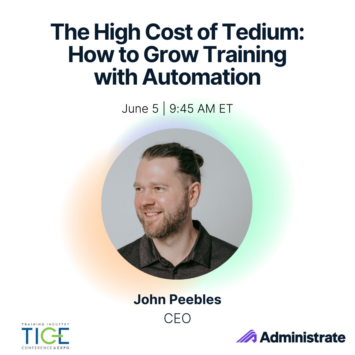 GetAdministrate's tweet image. Join our CEO, @johnjpeebles, at #TICE2024, for his talk on The High Cost of Tedium: How to Grow Training with Automation!
📆 June 5 at 9:45 AM ET
It's a session you won't want to miss! Learn more here: hubs.li/Q02yVXF60
#learninganddevelopment #learningtechnology