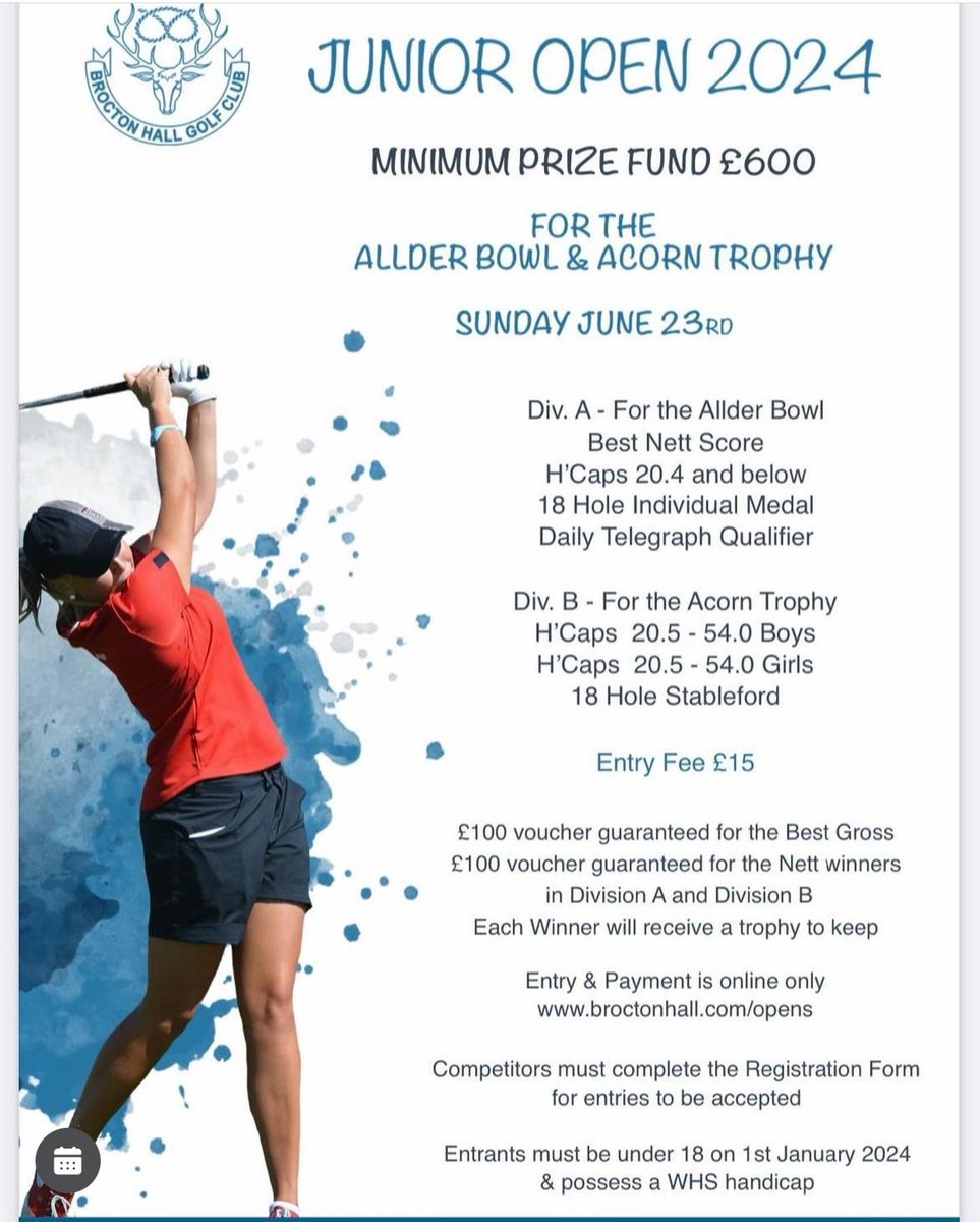 katefarrow73's tweet photo. Junior Golf Tournament at the stunning Brocton Hall Golf Club set in Staffordshire ….a great opportunity for Juniors to play a stunning course . ⛳️@BroctonHall https://t.co/85kwAm7GsA