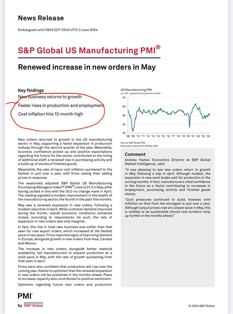 gamesblazer06's tweet photo. May 2024 S&amp;P Global PMI… 

“New Business Returns to Growth.” 

“Cost Inflation Reaches 13 Month High.” 

#InflationAccelerating https://t.co/FAj43xjEdL